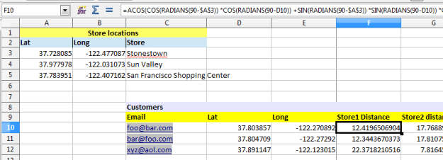 Excel geolocation spreadsheet